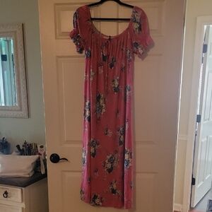 Emerald Pink Ruched Puff Sleeve Maxi Dress